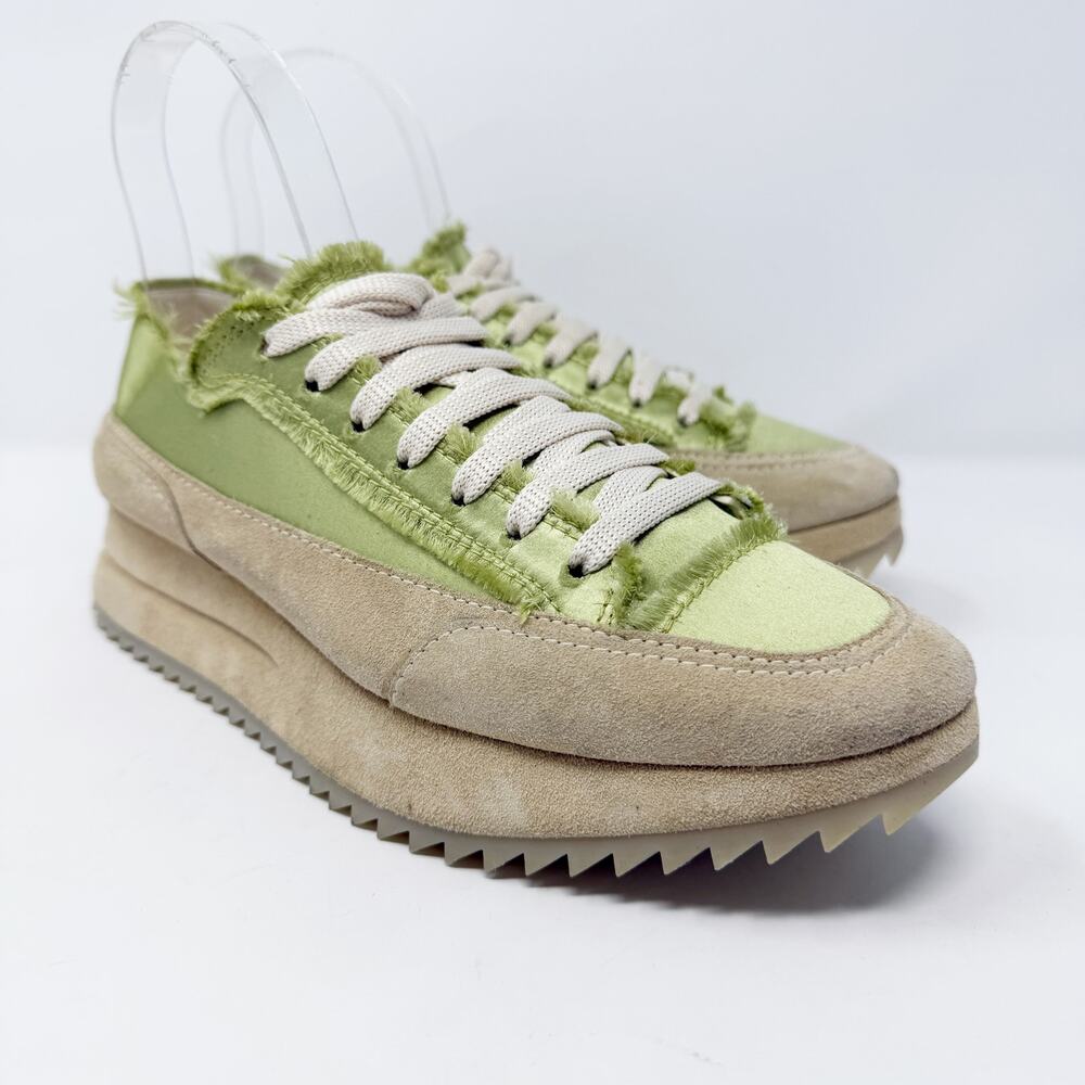 NWOB Pedro Garcia Green Satin & Tan Suede Platform Sneakers EU 38/US 8 Lace Up